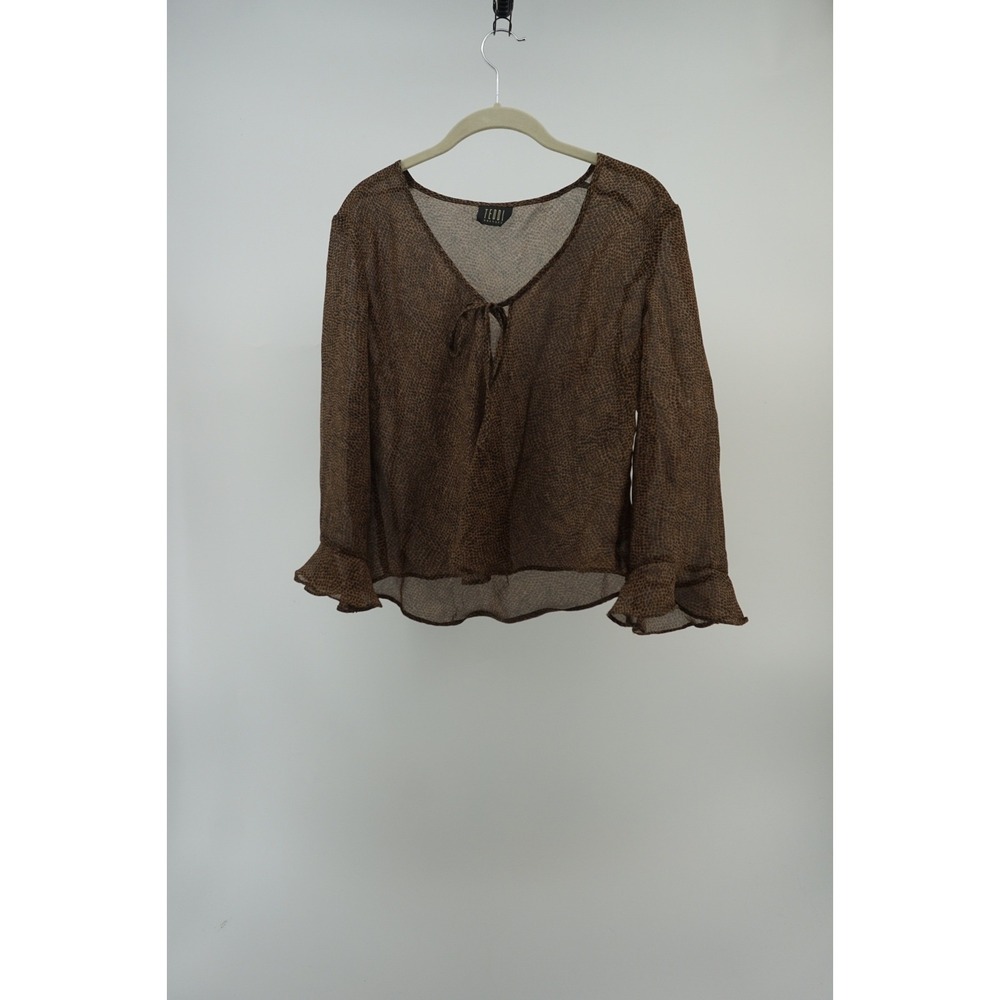Teddi Vintage Grunge layering Sheer Animal Print Tie Front Blouse Indie  M